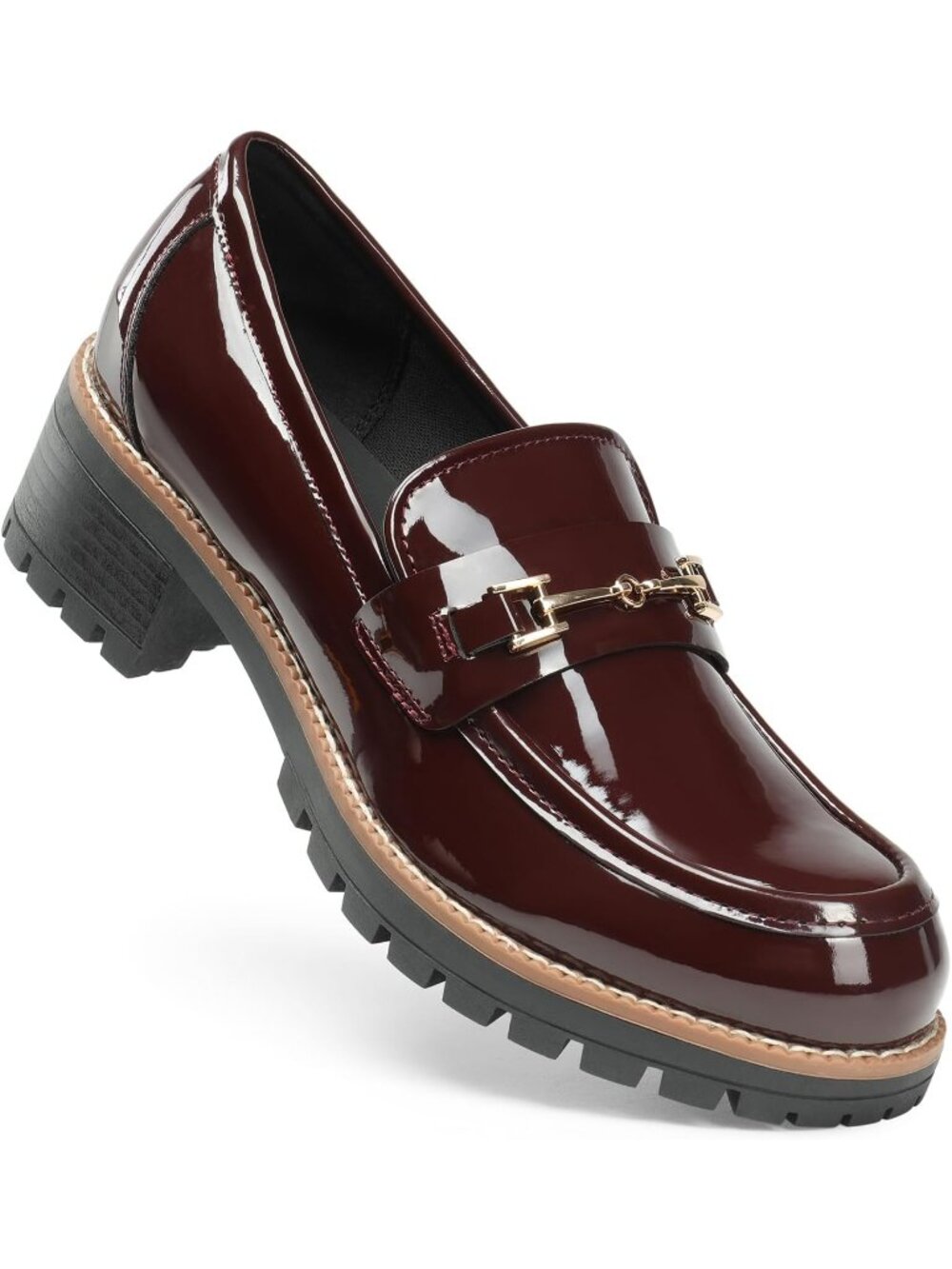 DREAM PAIRS Women Burgundy Comfortable Chunky Latex Insole Platform Loafer Shoes - Picture 5 of 5
